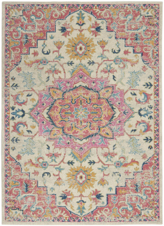 5' X 7' Pink And Ivory Southwestern Dhurrie Area Rug - Homeroots