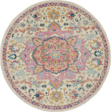 5' Pink And Ivory Round Southwestern Dhurrie Area Rug - Homeroots