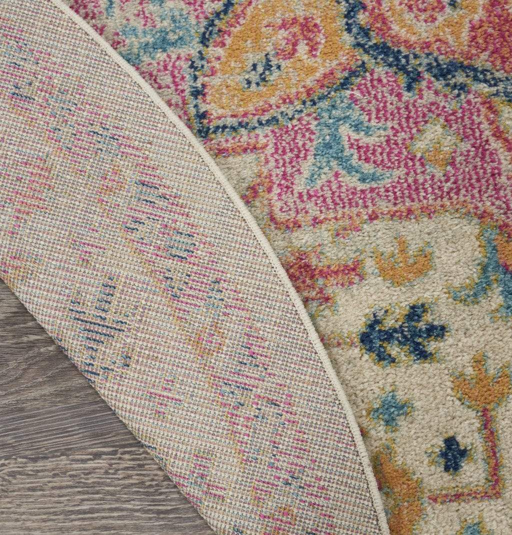 5' Pink And Ivory Round Southwestern Dhurrie Area Rug - Homeroots - Flyclothing LLC