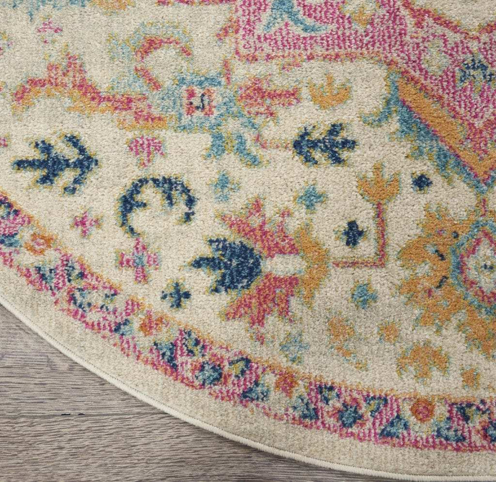 5' Pink And Ivory Round Southwestern Dhurrie Area Rug - Homeroots - Flyclothing LLC