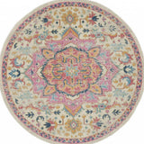 5' Pink And Ivory Round Southwestern Dhurrie Area Rug - Homeroots - Flyclothing LLC