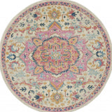 5' Pink And Ivory Round Southwestern Dhurrie Area Rug - Homeroots