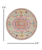 5' Pink And Ivory Round Southwestern Dhurrie Area Rug - Homeroots