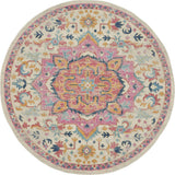 8' Pink And Ivory Round Southwestern Dhurrie Area Rug - Homeroots