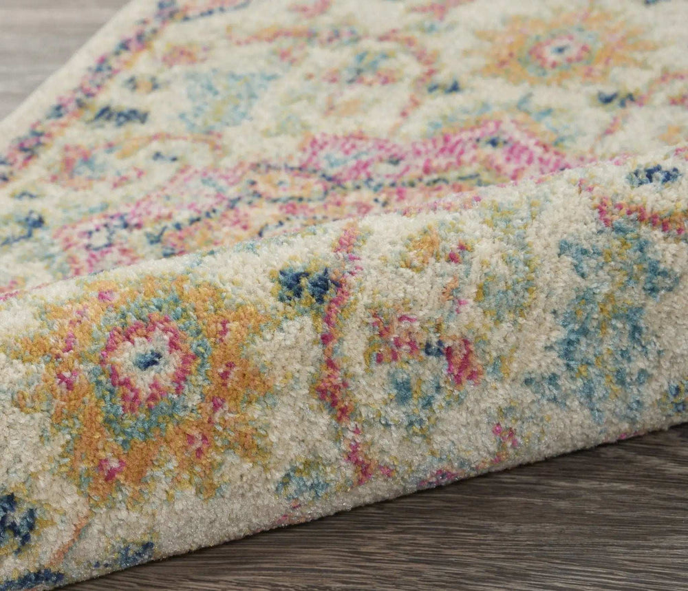 8' Pink And Ivory Round Southwestern Dhurrie Area Rug - Homeroots - Flyclothing LLC