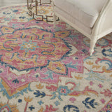 8' Pink And Ivory Round Southwestern Dhurrie Area Rug - Homeroots - Flyclothing LLC