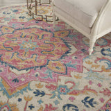 8' Pink And Ivory Round Southwestern Dhurrie Area Rug - Homeroots - Flyclothing LLC