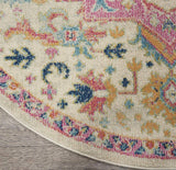 8' Pink And Ivory Round Southwestern Dhurrie Area Rug - Homeroots - Flyclothing LLC