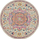 8' Pink And Ivory Round Southwestern Dhurrie Area Rug - Homeroots