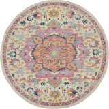 8' Pink And Ivory Round Southwestern Dhurrie Area Rug - Homeroots