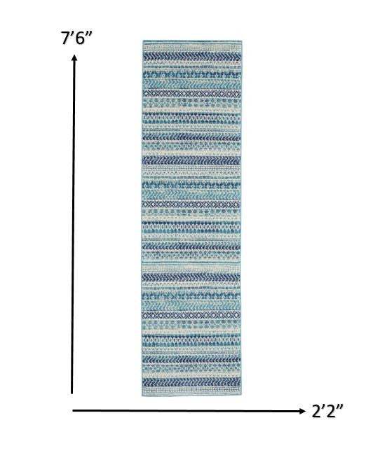 8' Navy Blue Southwestern Power Loom Runner Rug - Homeroots - Flyclothing LLC