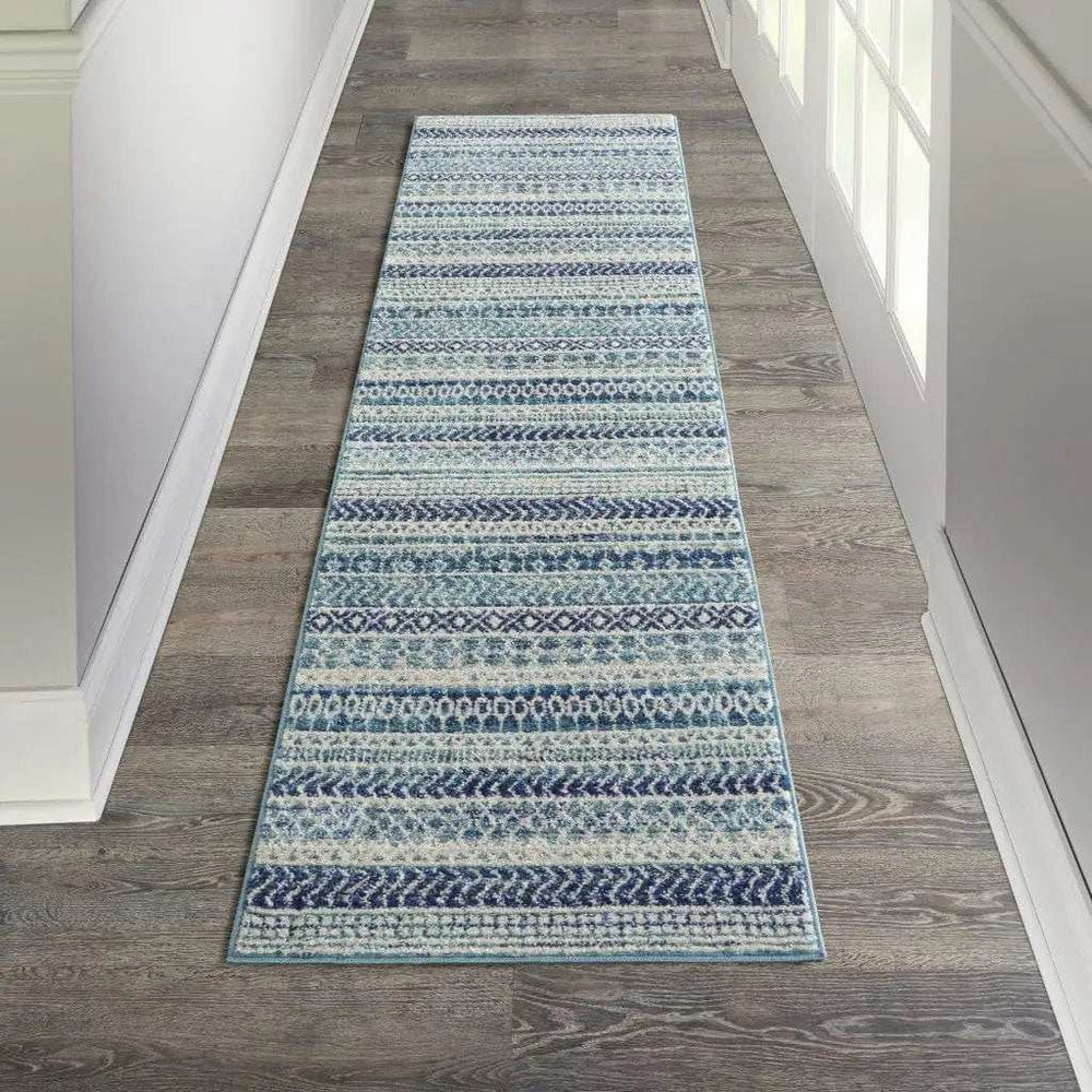 8' Navy Blue Southwestern Power Loom Runner Rug - Homeroots - Flyclothing LLC