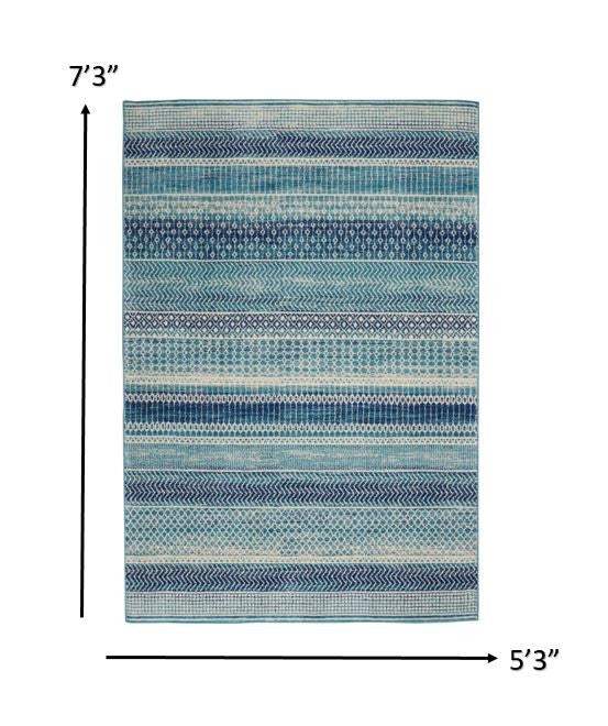 5' X 7' Navy Blue Southwestern Power Loom Area Rug - Homeroots - Flyclothing LLC