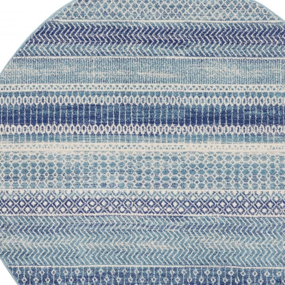5' Navy Blue Round Southwestern Power Loom Area Rug - Homeroots