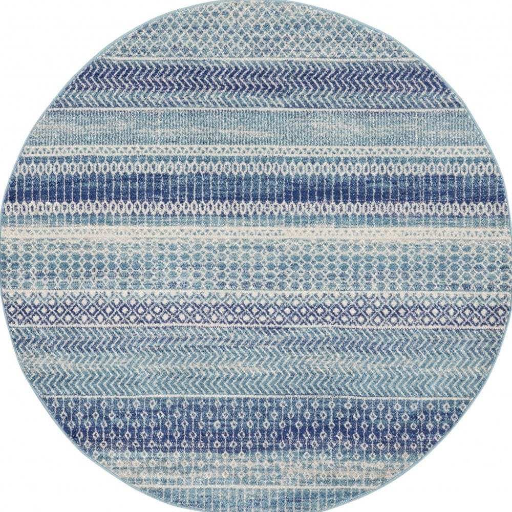 5' Navy Blue Round Southwestern Power Loom Area Rug - Homeroots - Flyclothing LLC