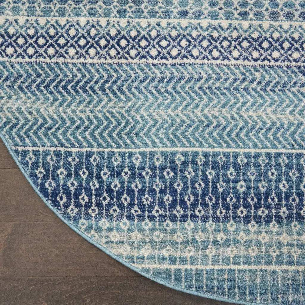 5' Navy Blue Round Southwestern Power Loom Area Rug - Homeroots - Flyclothing LLC