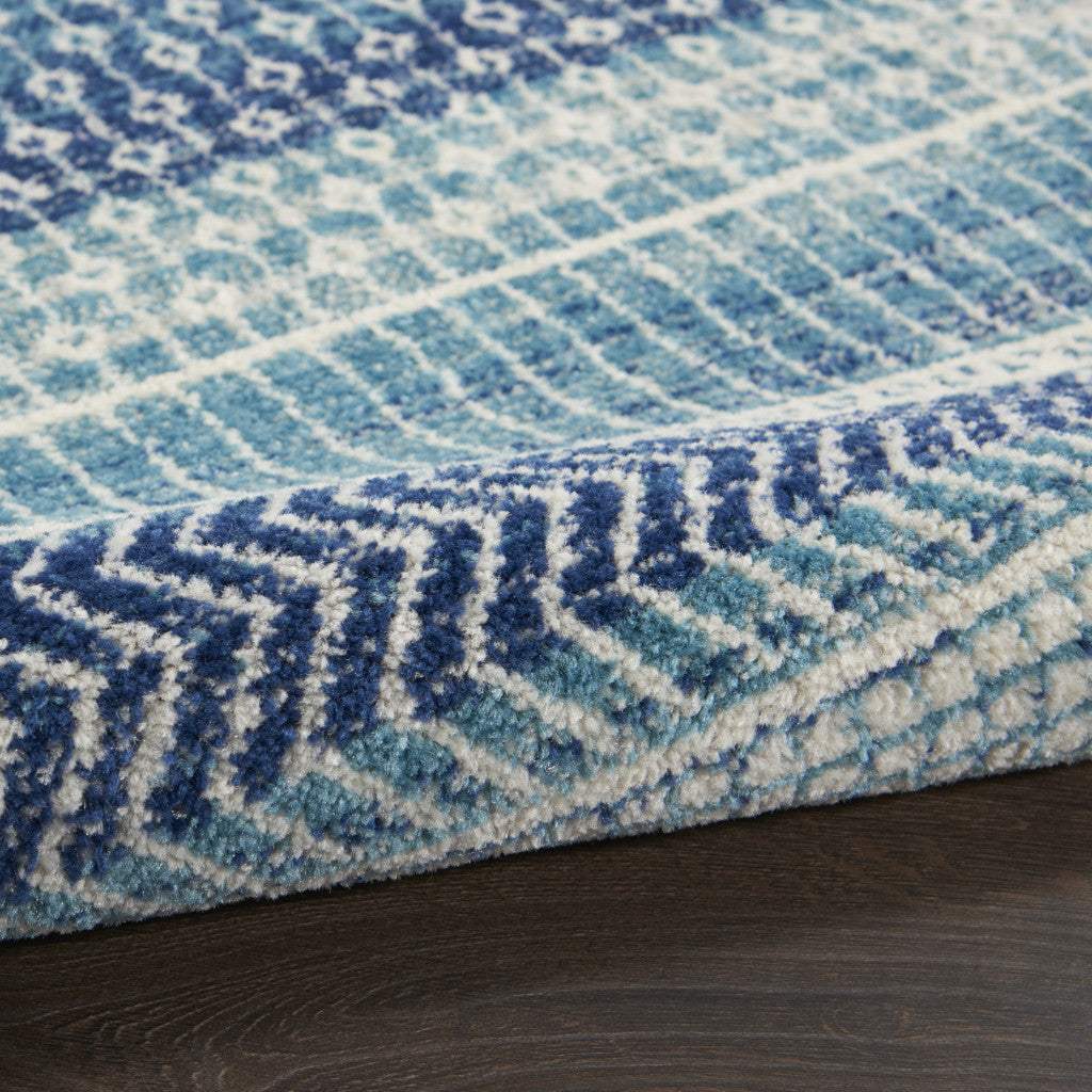 5' Navy Blue Round Southwestern Power Loom Area Rug - Homeroots - Flyclothing LLC