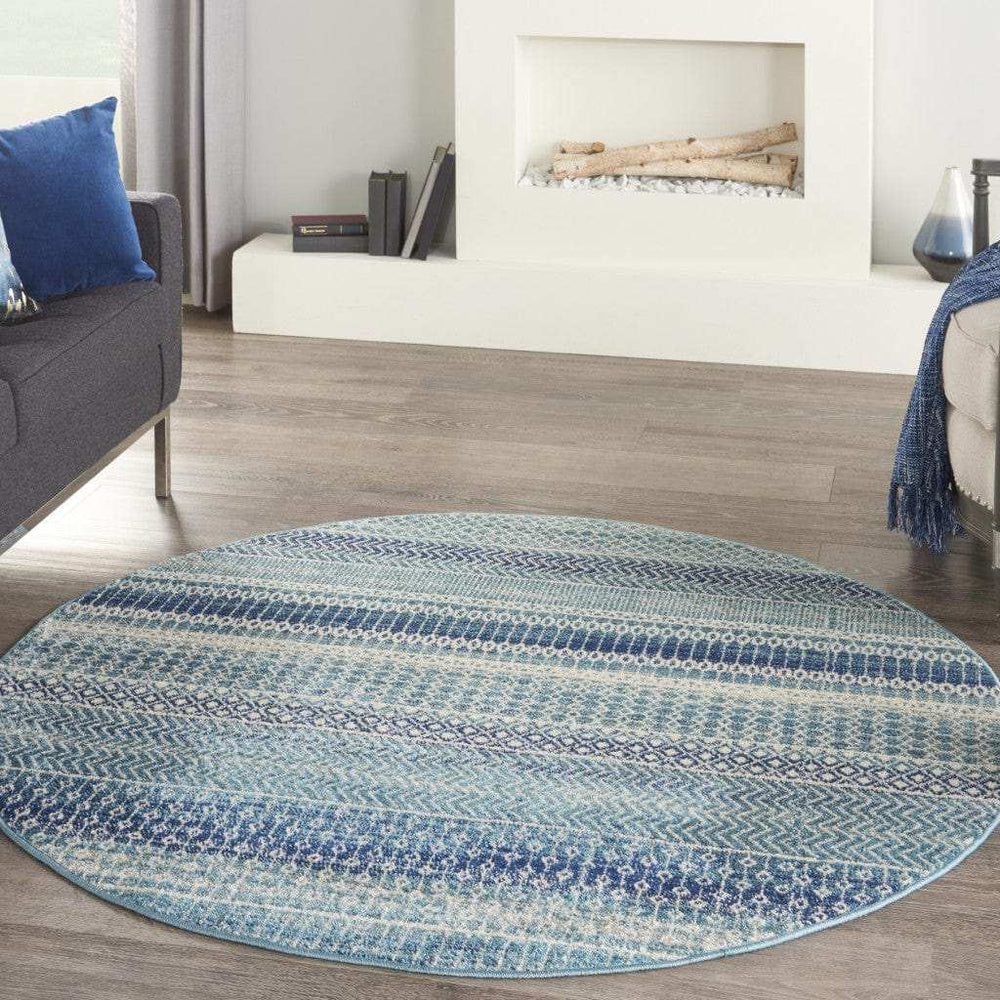 5' Navy Blue Round Southwestern Power Loom Area Rug - Homeroots - Flyclothing LLC