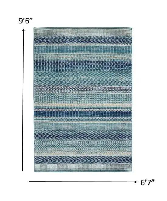 7' X 10' Navy Blue Southwestern Power Loom Area Rug - Homeroots