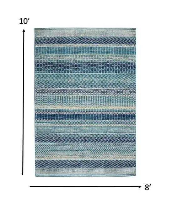 8' X 10' Navy Blue Southwestern Power Loom Area Rug - Homeroots - Flyclothing LLC