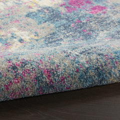 6' Blue And Pink Abstract Power Loom Runner Rug - Homeroots