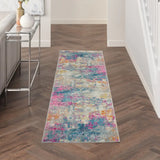 6' Blue And Pink Abstract Power Loom Runner Rug - Homeroots - Flyclothing LLC