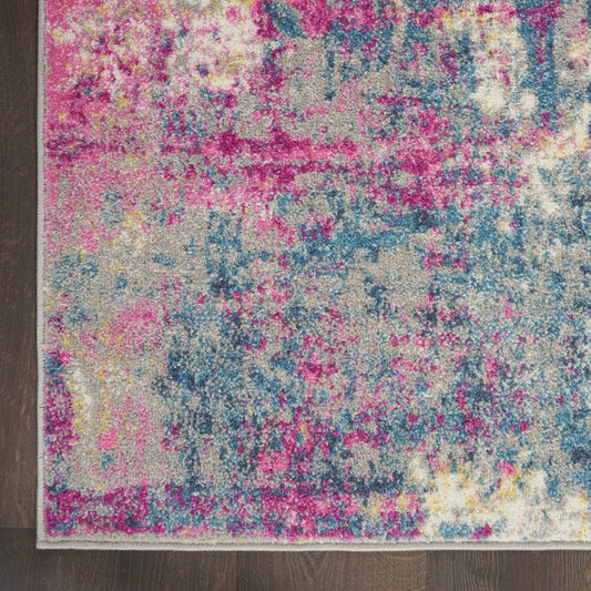 10' Blue And Pink Abstract Power Loom Runner Rug - Homeroots