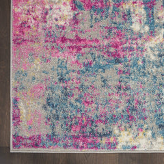 10' Blue And Pink Abstract Power Loom Runner Rug - Homeroots