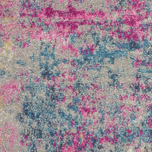 10' Blue And Pink Abstract Power Loom Runner Rug - Homeroots