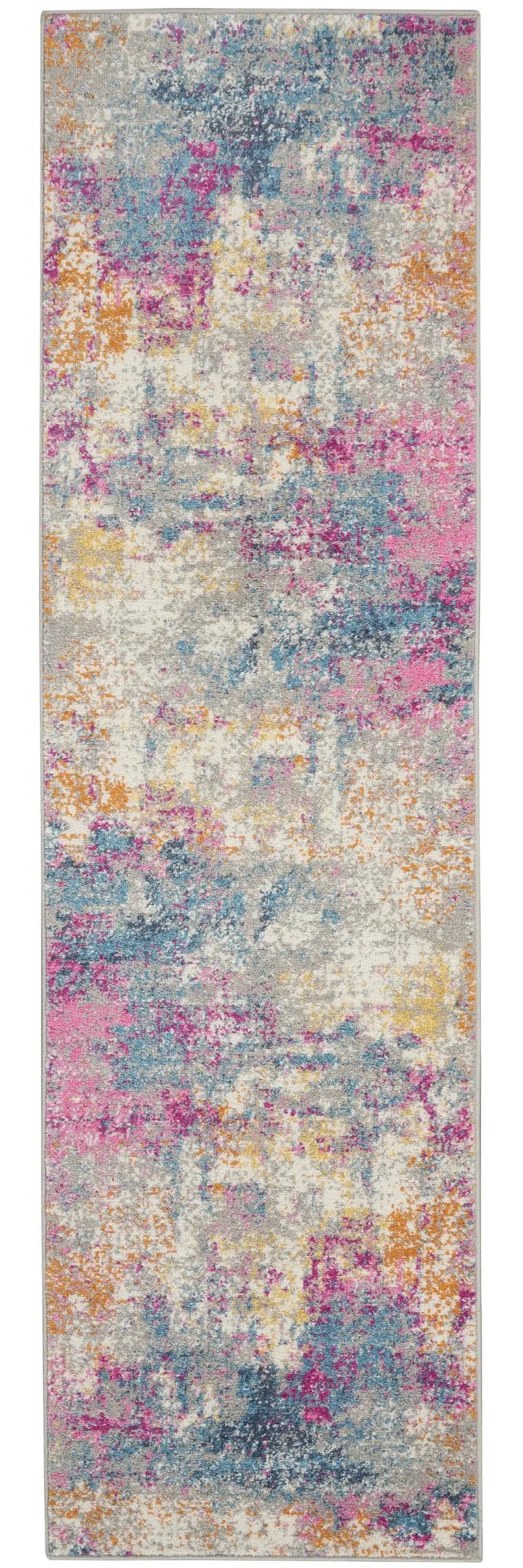 8' Blue And Pink Abstract Power Loom Runner Rug - Homeroots - Flyclothing LLC
