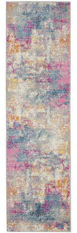 8' Blue And Pink Abstract Power Loom Runner Rug - Homeroots - Flyclothing LLC