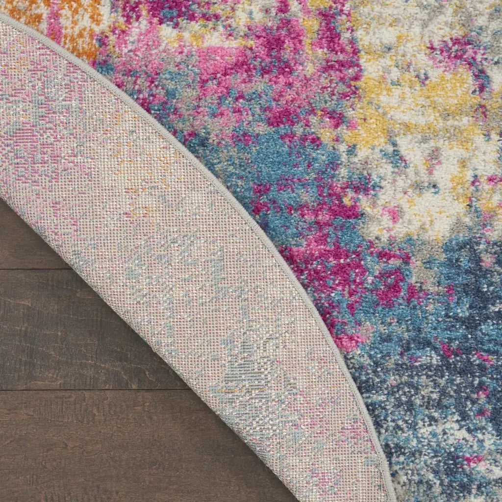 4' Blue And Pink Round Abstract Power Loom Area Rug - Homeroots - Flyclothing LLC