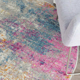 4' Blue And Pink Round Abstract Power Loom Area Rug - Homeroots - Flyclothing LLC
