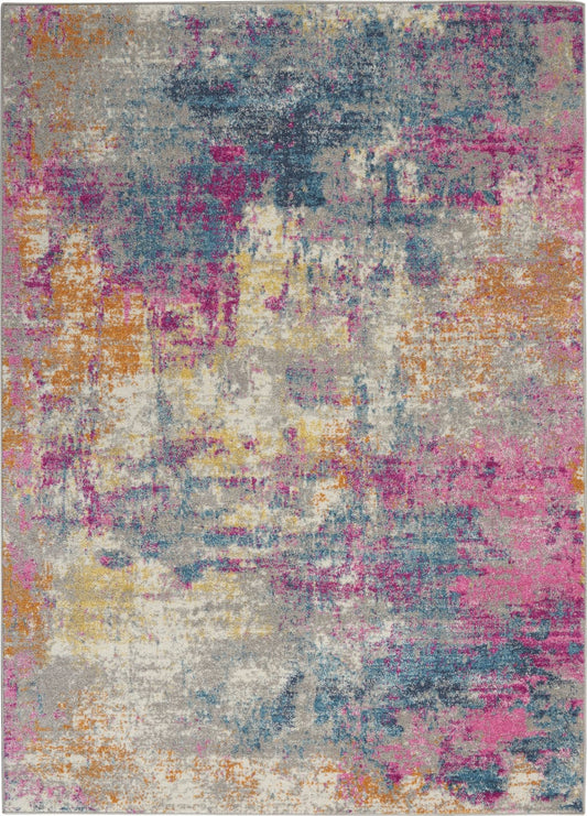 5' X 7' Blue And Pink Abstract Power Loom Area Rug - Homeroots
