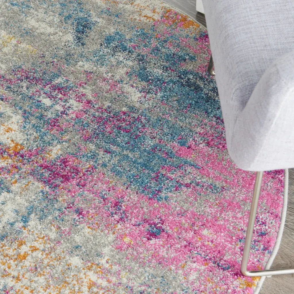 5' Blue And Pink Round Abstract Power Loom Area Rug - Homeroots - Flyclothing LLC