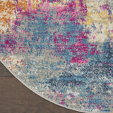 5' Blue And Pink Round Abstract Power Loom Area Rug - Homeroots - Flyclothing LLC