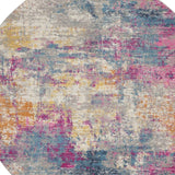 5' Blue And Pink Round Abstract Power Loom Area Rug - Homeroots