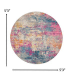 5' Blue And Pink Round Abstract Power Loom Area Rug - Homeroots