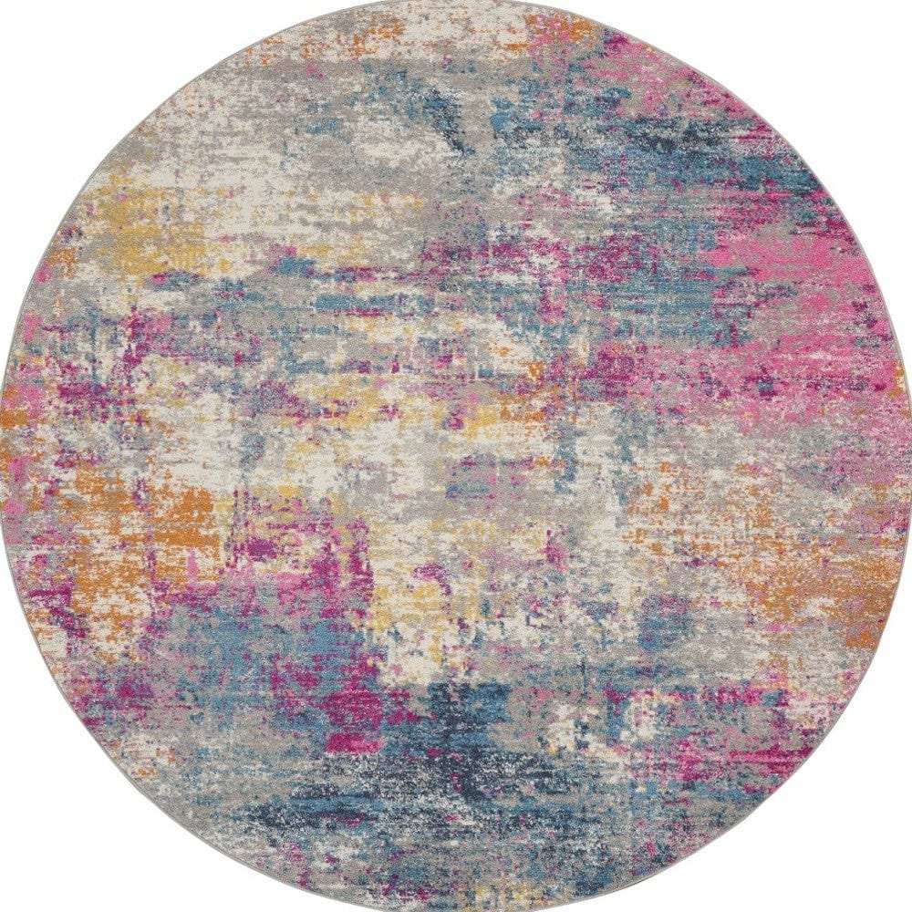 5' Blue And Pink Round Abstract Power Loom Area Rug - Homeroots - Flyclothing LLC