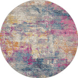 5' Blue And Pink Round Abstract Power Loom Area Rug - Homeroots