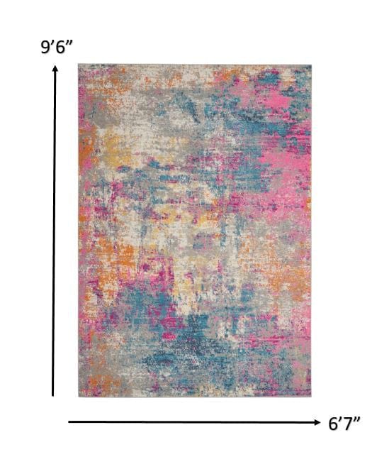 7' X 10' Blue And Pink Abstract Power Loom Area Rug - Homeroots