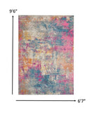 7' X 10' Blue And Pink Abstract Power Loom Area Rug - Homeroots