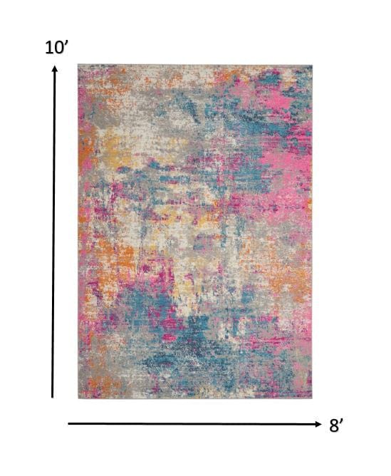 8’ X 10’ Ivory And Multi Abstract Area Rug - Homeroots