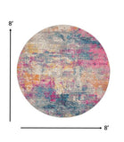 8' Blue And Pink Round Abstract Power Loom Area Rug - Homeroots