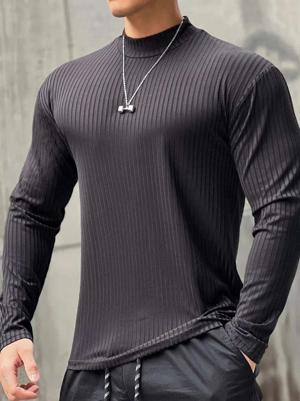 Men's Mock Neck Long Sleeve T-Shirt - Trendsi - Flyclothing LLC