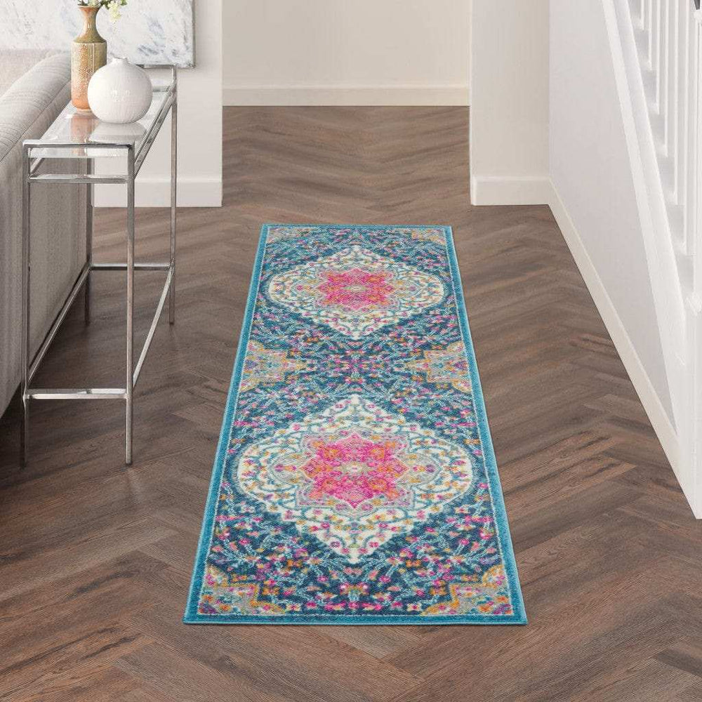 8' Teal Blue Power Loom Runner Rug - Homeroots - Flyclothing LLC
