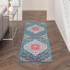 8' Teal Blue Power Loom Runner Rug - Homeroots