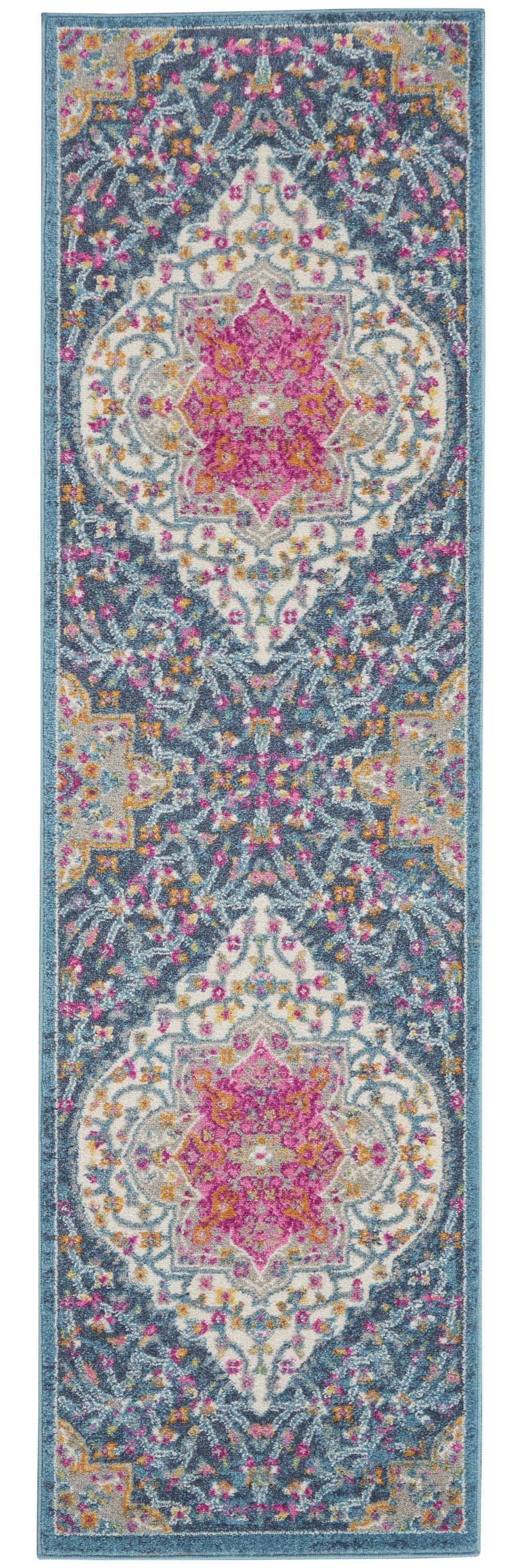 8' Teal Blue Power Loom Runner Rug - Homeroots