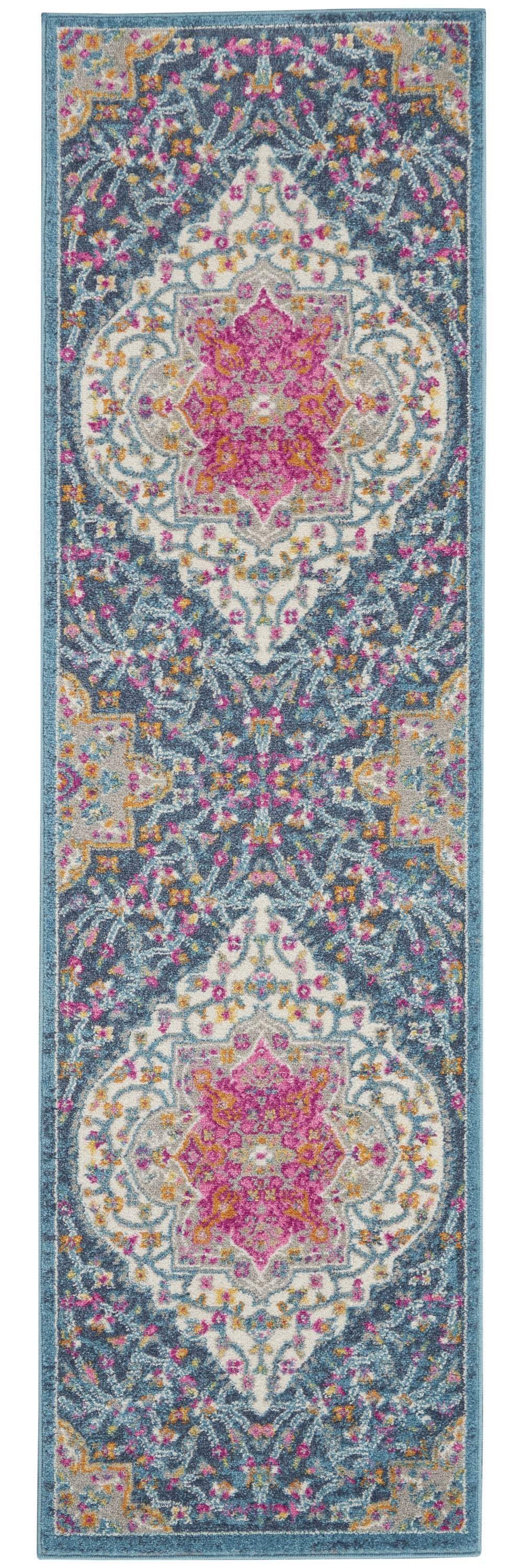 8' Teal Blue Power Loom Runner Rug - Homeroots - Flyclothing LLC