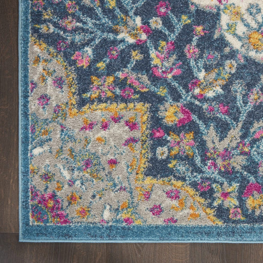 8' Teal Blue Power Loom Runner Rug - Homeroots